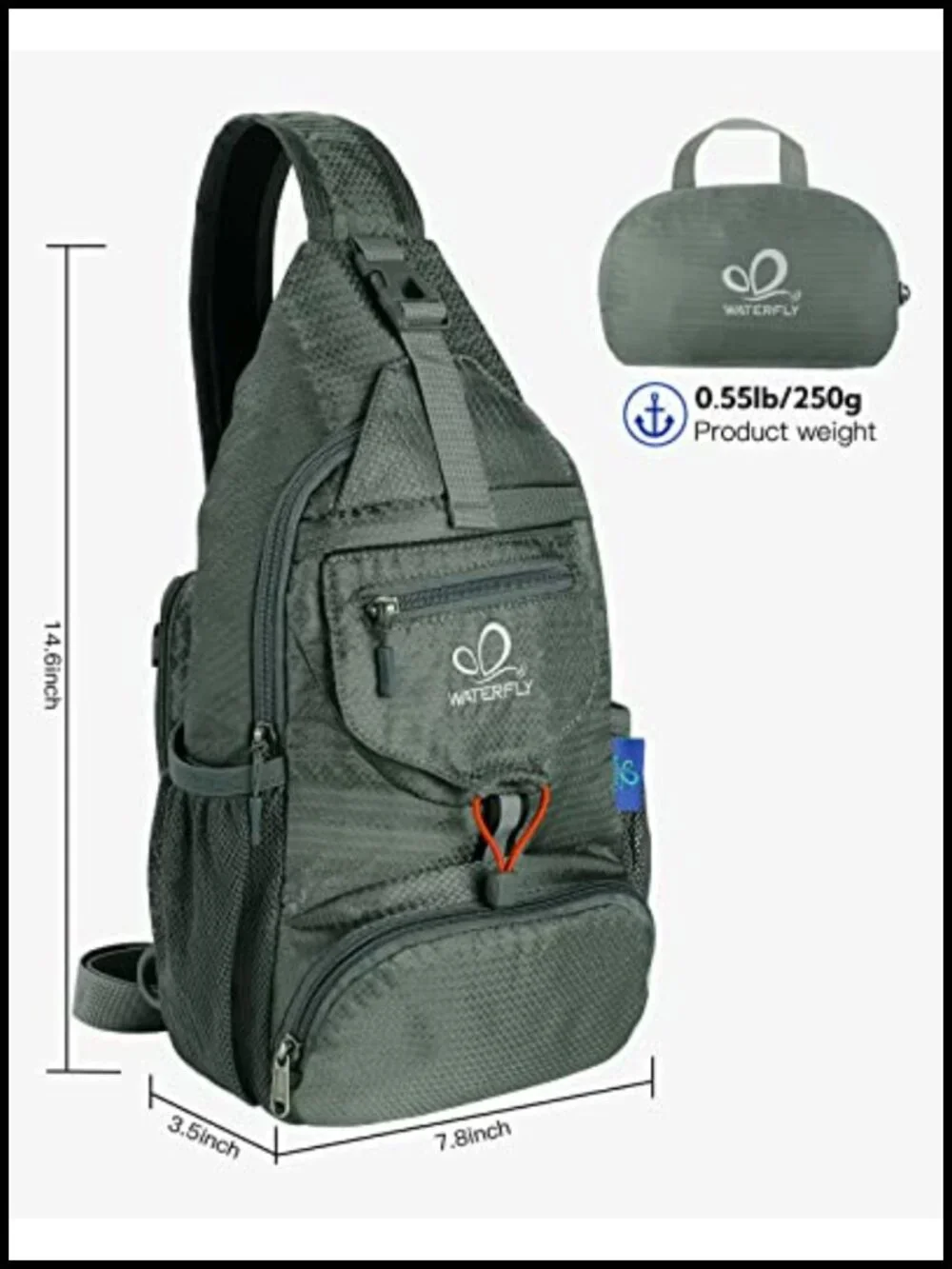 Packable Sling Backpack Crossbody Chest Bag Hiking Travel Water-resistant Nylon